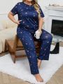 Plus Size Women's Heart Printed Short Sleeve Pajama Set