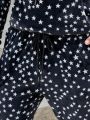 SHEIN Extended Sizes Men Plus Star Print Kangaroo Pocket Hoodie & Sweatpants
