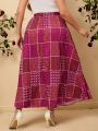 Plus Size Women's Patchwork Printed Long Skirt