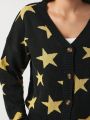 SHEIN Unity Plus Size Star Pattern Drop Shoulder Cardigan