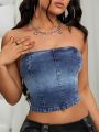 SHEIN ICON Women'S Vintage Denim Strapless Top