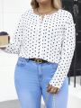 SHEIN Clasi Plus Size Women's Polka Dot Print Notched Collar Shirt