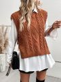 SHEIN LUNE 1pc Cable Knit Knot Side Sweater Vest