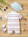 Baby Girls' Striped Short Sleeve Romper With Doll Collar