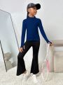 Tween Girl Zip Front Thumb Hole Long Sleeve Athletic Top, Perfect For Yoga, Pilates, Running And Outdoor Activities