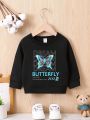 Baby Girl Butterfly & Letter Graphic Sweatshirt
