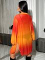 SHEIN Swim Y2GLAM Plus Size 1pc Long Gradient Semi-Transparent Kimono