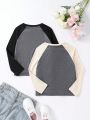 Young Girls' Contrast Color Raglan Long Sleeve T-Shirt