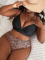 SHEIN Swim Vcay Plus Size Women's Leopard Print Swimsuit Set