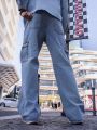 Men'S Flap Pocket & Side Stripe Denim Pants