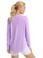 Women's Purple Sun Protection Long Sleeve T-shirt With Split Hem Detail Below Neckline