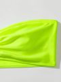 SHEIN Swim Basics Women'S Fluorescent Green Bandeau Bikini Top With Ruched Detail