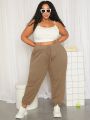 SHEIN CURVE+ Plus Size Drawstring Waist Solid Color Sweatpants