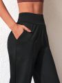 SHEIN Leisure Ladies' Monochrome Joggers With Elastic Waistband And Cuffed Ankles