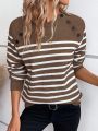 Striped Pattern Button Detail Raglan Sleeve Sweater