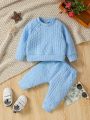 Baby Girl Round Neck Drop Shoulder Long Sleeve Sweatshirt Pants Set