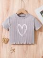 SHEIN Kids EVRYDAY Girls' (Big) Love Heart Print Short Sleeve T-Shirt