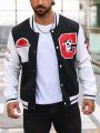 Men Letter Graphic Two Tone Varsity Jacket