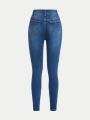 SHEIN Tween Girl Dark Wash Y2k Ripped Jeans With Distressed Detailing