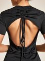 SHEIN Daily&Casual Women's Backless Ruched Sports T-Shirt