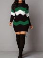 Color-Blocked Bodycon Plus Size Long Sleeve Dress