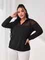 Plus Contrast Mesh Hooded Sports Sweatshirt