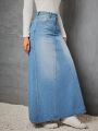 SHEIN Privé High Waist Denim A-Line Skirt With Washed Effect