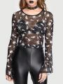 ROMWE Goth Women's Spider Print Mesh Top