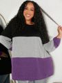 SHEIN CURVE+ Plus Size Women's Colorblock Long Sleeve T-Shirt