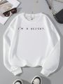 Loose Fit Drop Shoulder Sweatshirt With Text Print