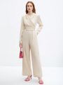 SHEIN BIZwear Solid Color Long Sleeve Wrap Front Jumpsuit