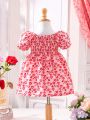 Baby Girl Romantic Love Pattern Short-Sleeved Dress