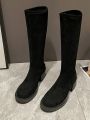 Women's Fashionable Autumn And Winter Simple Slip-on Black Stretch Boots, Versatile And Slim-fit, Casual