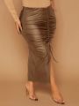 SHEIN SXY Plus Size Women's Pleated High Slit Midi Skirt