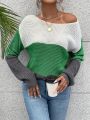 SHEIN Essnce Drop Shoulder Color Block Sweater