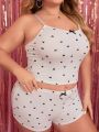 Plus Size Women's Heart Pattern Printed Pajama Set