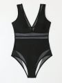 Teen Girls' One-Piece Swimsuit With Mesh Cut-Out Design