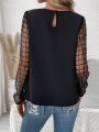 SHEIN Frenchy Mesh Splice Round Neck Shirt