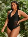 SHEIN Swim SXY Plus Size Mesh Patchwork One-Piece Swimsuit