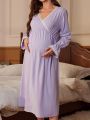 Maternity Lace Wrap Collar Nightgown