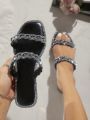 Fashionable Women's Rhinestone Flat Sandals