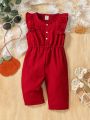 Baby Girl Solid Color Button Placket Small Sleeves Jumpsuit
