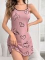 Heart Letter Printed Slip Loungewear Dress