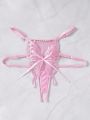 1pc Women's Sexy Bowknot & Embroidery Mesh Underwear