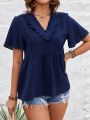 Women's V-Neck Bell Sleeve Short Sleeve Blouse