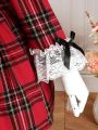 Baby Girl Tartan Print Contrast Lace Ruffle Trim Flounce Sleeve Bow Front Dress & Headband