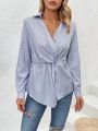 Vertical Striped Twist Knot Women's Shirt