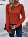 SHEIN LUNE Solid Color Round Neck Long Sleeve T-shirt