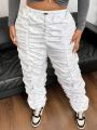 SHEIN ICON Plus Size Women's Elastic Waist Long Pants With Pleats