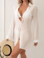 SHEIN Swim Vcay Solid Open Front Kimono